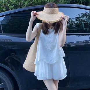 2025新款 韩系夏款 夏季 甜美立体花朵蕾丝拼接无袖 上衣超仙可爱 衬衫