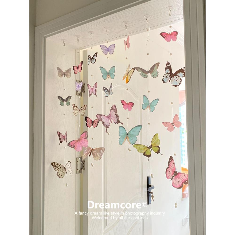 2025新款蝴蝶门帘客厅珠帘隔断帘无打孔女孩卧室装饰挂件房间布局