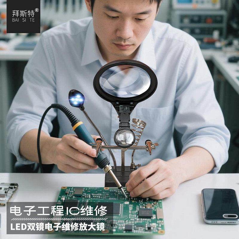 放大镜维修用台式带灯手机电子家电电路板焊接高清10倍工作台支架