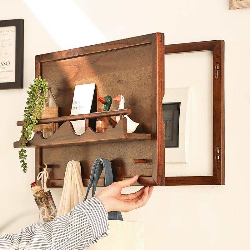 异丽实木电表箱盒遮挡箱电闸箱配电箱装饰画中式挂画置物架挂钩