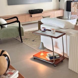 美之趣中古小推车ins玻璃置物架实木收纳不锈钢边几边柜日式移动