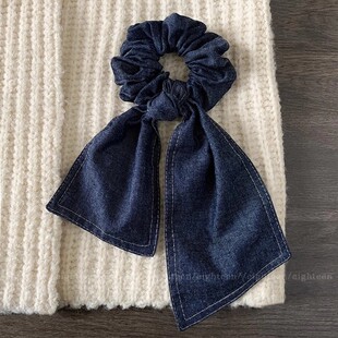 垂感牛仔~飘带蝴蝶结发圈露思同款 高级感大肠圈韩国ins博主发饰