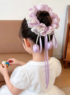 女童双层蕾丝高弹不勒发马尾发圈