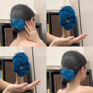 法式浪漫丝绒玫瑰花朵大肠发圈女后脑勺扎发头绳盘发头饰头花发饰