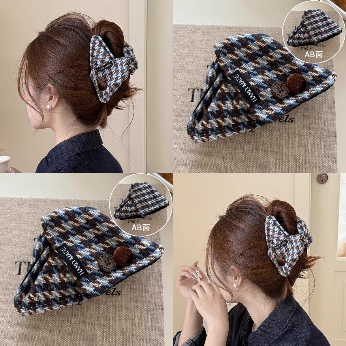 格纹三角抓夹女2025新款高级感后脑勺盘发鲨鱼夹韩系复古发卡头饰,饰品/流行首饰/时尚饰品新,发饰,淘宝优惠券,粉丝福利购,淘宝优惠卷