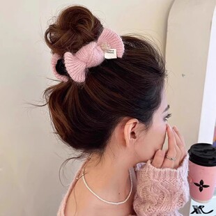 秋冬毛线蝴蝶结丸子头抓夹女2025新款高级感大号发夹子头饰后脑勺