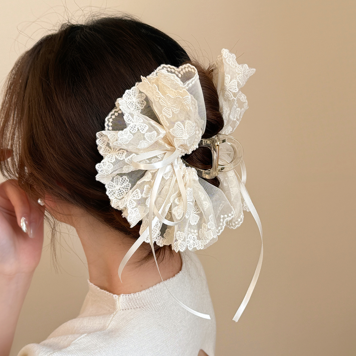 超仙幸运四叶草刺绣蕾丝发夹