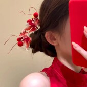 鲤跃龙门 好运锦鲤毛球发簪新年红色新中式 国风汉服穿戴发饰头饰