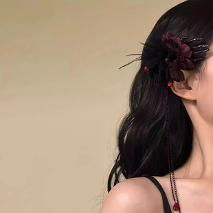 万圣节暗黑花朵骷髅手发夹女侧边夹搞怪cos装扮配饰鬼爪玫瑰发卡