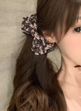 黑色碎花香蕉夹慵懒假日复古碎花蝴蝶结香蕉夹后脑勺半扎发头饰发