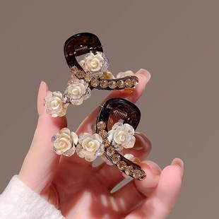 2025新款高端前额刘海夹玫瑰花小发夹后脑勺小抓夹女短发半抓头饰