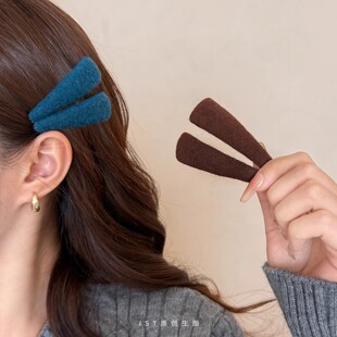 韩系秋冬毛呢侧边夹子发夹女前额碎发整理神器简约百搭刘海夹头饰