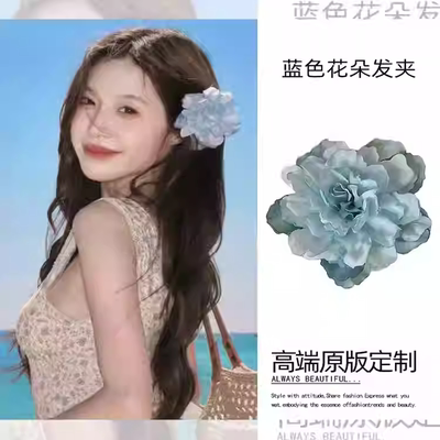 蓝色花朵发夹侧边甜美头花
