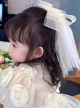 法系儿童多层蝴蝶结头纱发夹女童六一演出舞蹈钢琴宝宝生日头饰