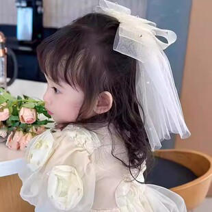 法系儿童多层蝴蝶结头纱发夹女童六一演出舞蹈钢琴宝宝生日头饰
