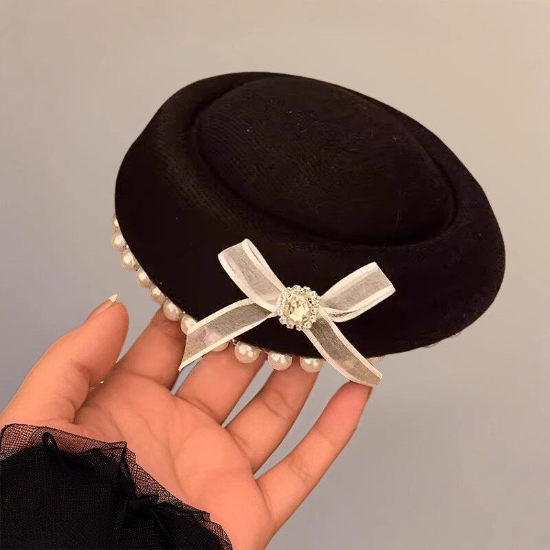 蝴蝶结小礼帽女水手帽头饰法式赫本英伦海军风少女jk圆顶贝雷帽子