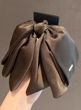 高级感纯色蝴蝶结气质优雅半扎发夹低马尾夹通勤百搭鲨鱼夹子抓夹