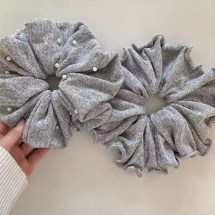 法式 发绳头绳珍珠韩国灰色大肠发圈发饰女 简约ins风饰品秋冬新款