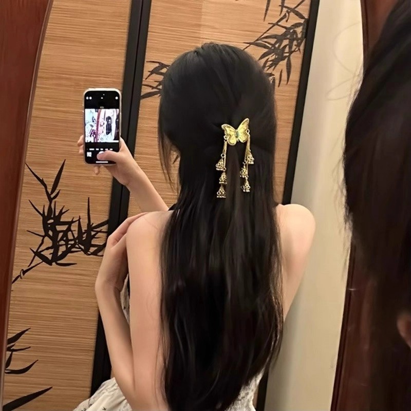 蝶韵金铃~新中式蝴蝶流苏发夹国风民族风半扎发侧边夹后脑勺盘发