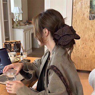 复古豹纹大肠发圈女高级感丸子头扎头发发绳半扎发头绳百搭发饰潮