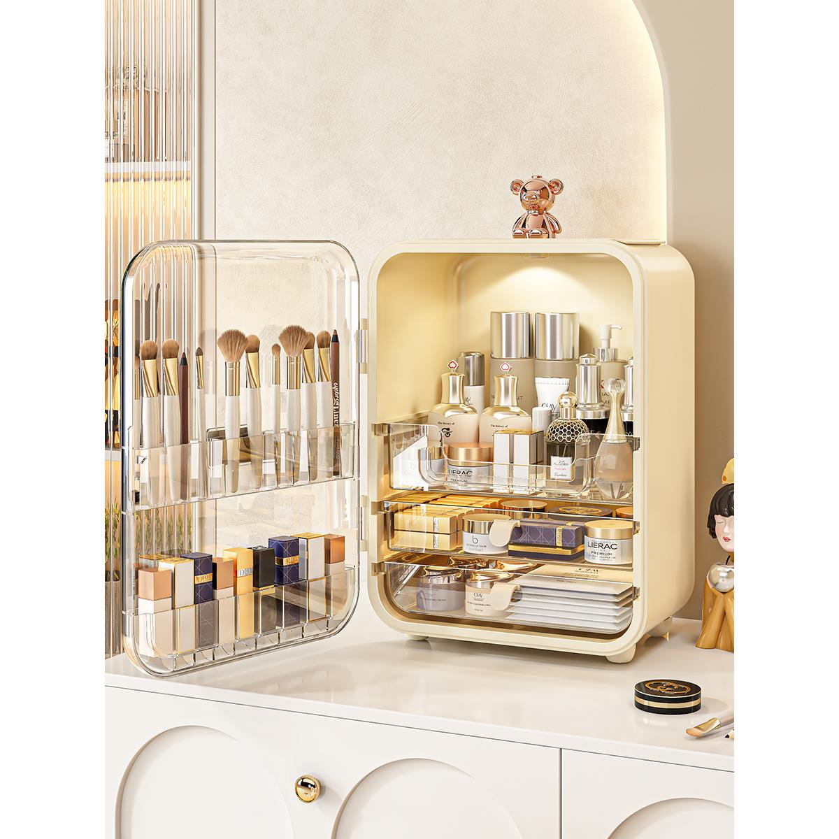 化妆品收纳盒大容量桌面家用防尘收纳箱口红护肤品梳妆台置物架子