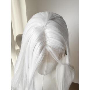 白色古风手钩大蕾丝古装头套假发cos毛胚 青凤 左慈 白色中分假发