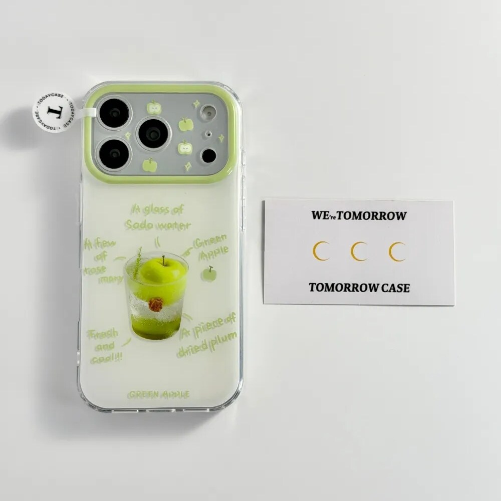 雨柠ins青苹果苏打水适用苹果17promax双层iphone16夏天小众手机壳15小清新日韩个性创意卡通14防摔保护套