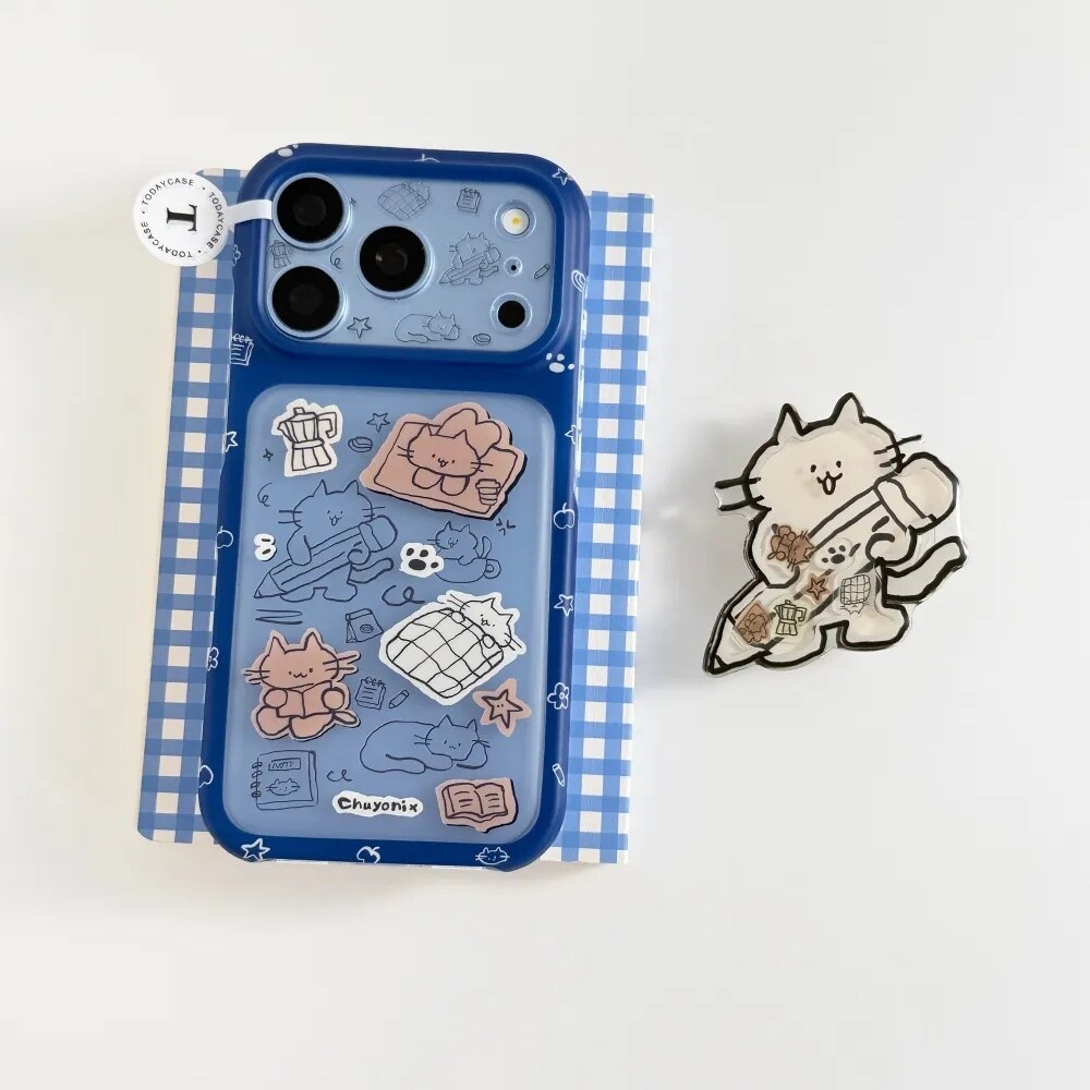 雨柠简笔画铅笔小猫适用苹果18promax全包iphone17透明磨砂手机壳16卡通日韩可爱ins15防摔保护套