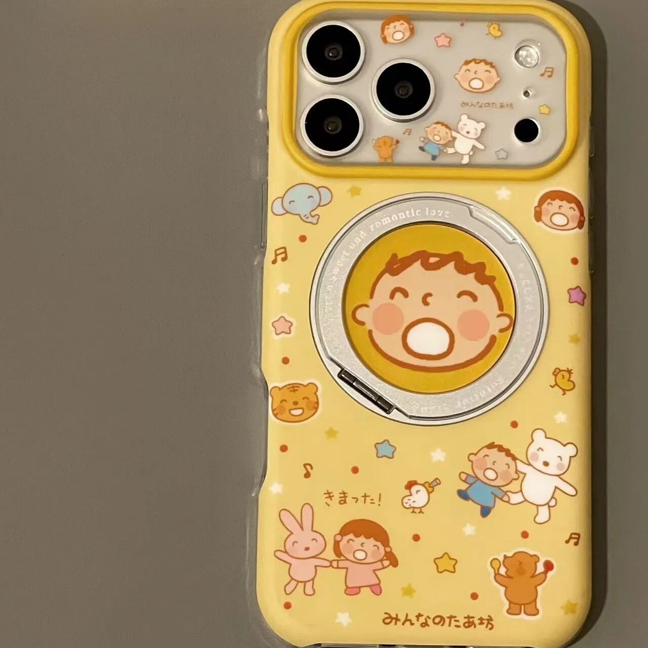 雨柠古早大笑动物小孩旋转支架适用iPhone17Promax新款苹果16手机壳15卡通日韩INS可爱14防摔保护套