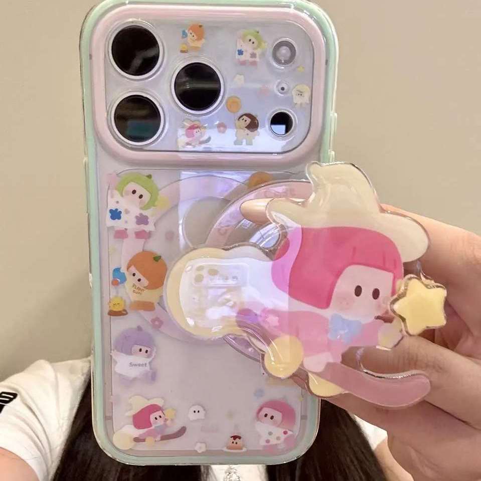 雨柠适用于iphone18promax手机壳卡通16pm不同造型围边短发女孩新款17卡通日韩可爱INS15防摔保护套