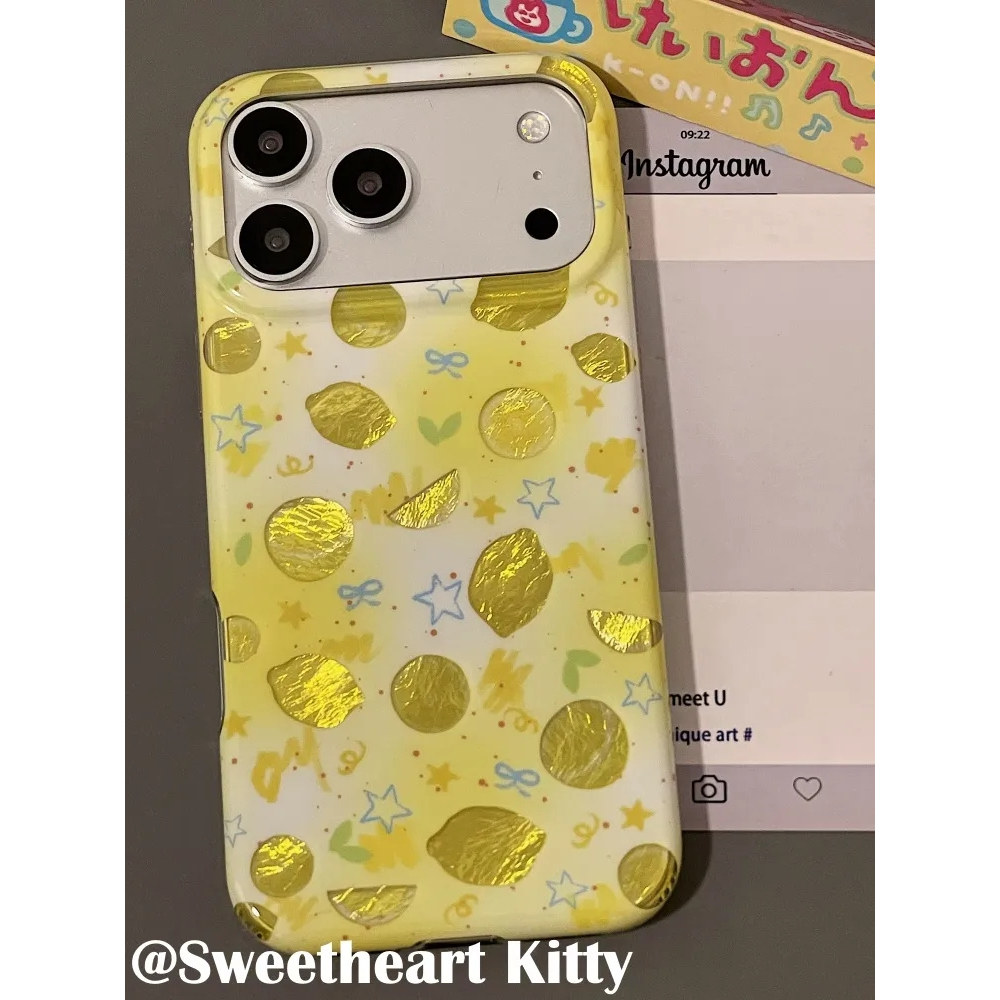 雨柠ins镭射涂鸦黄色柠檬适用iphone17promax新款苹果16手机壳15可爱日韩个性创意小清新14防摔保护套