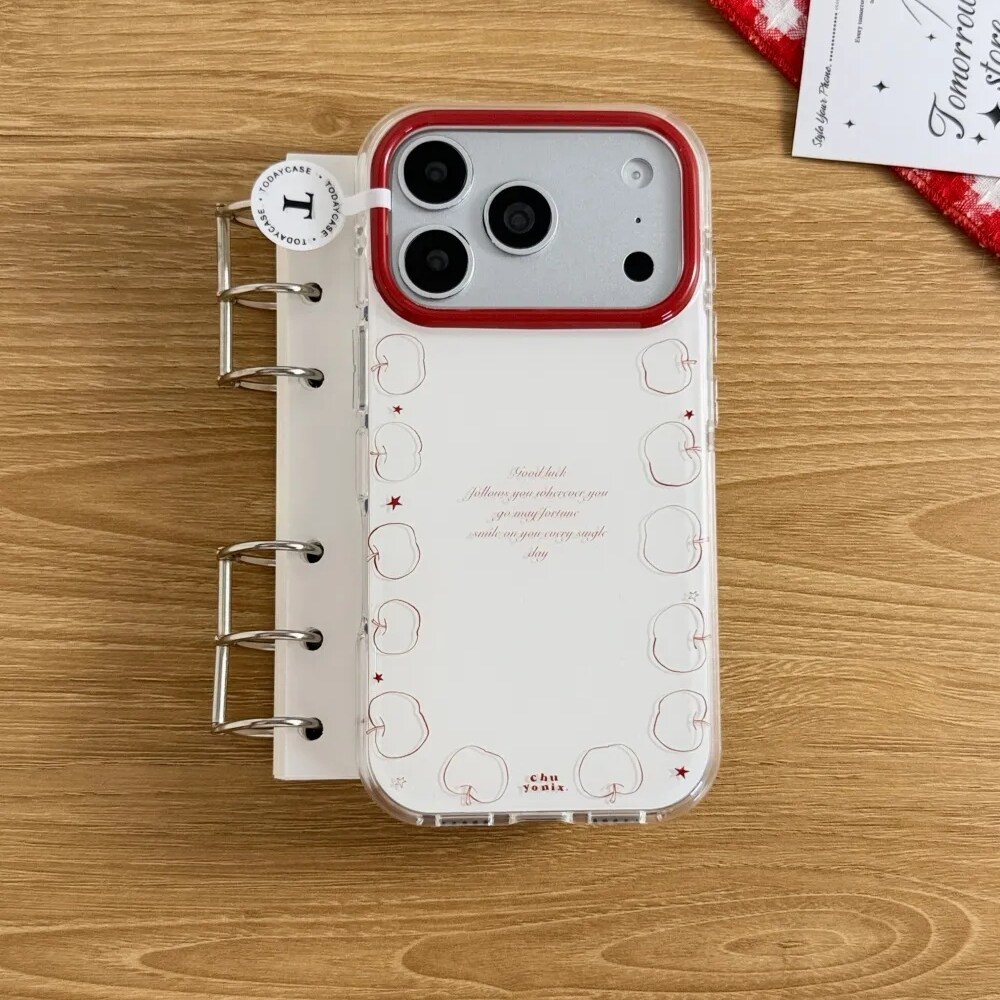 雨柠韩系英文红色线条苹果适用18双层17promax新款iphone16手机壳15卡通日韩小清新个性创意14防摔保护套