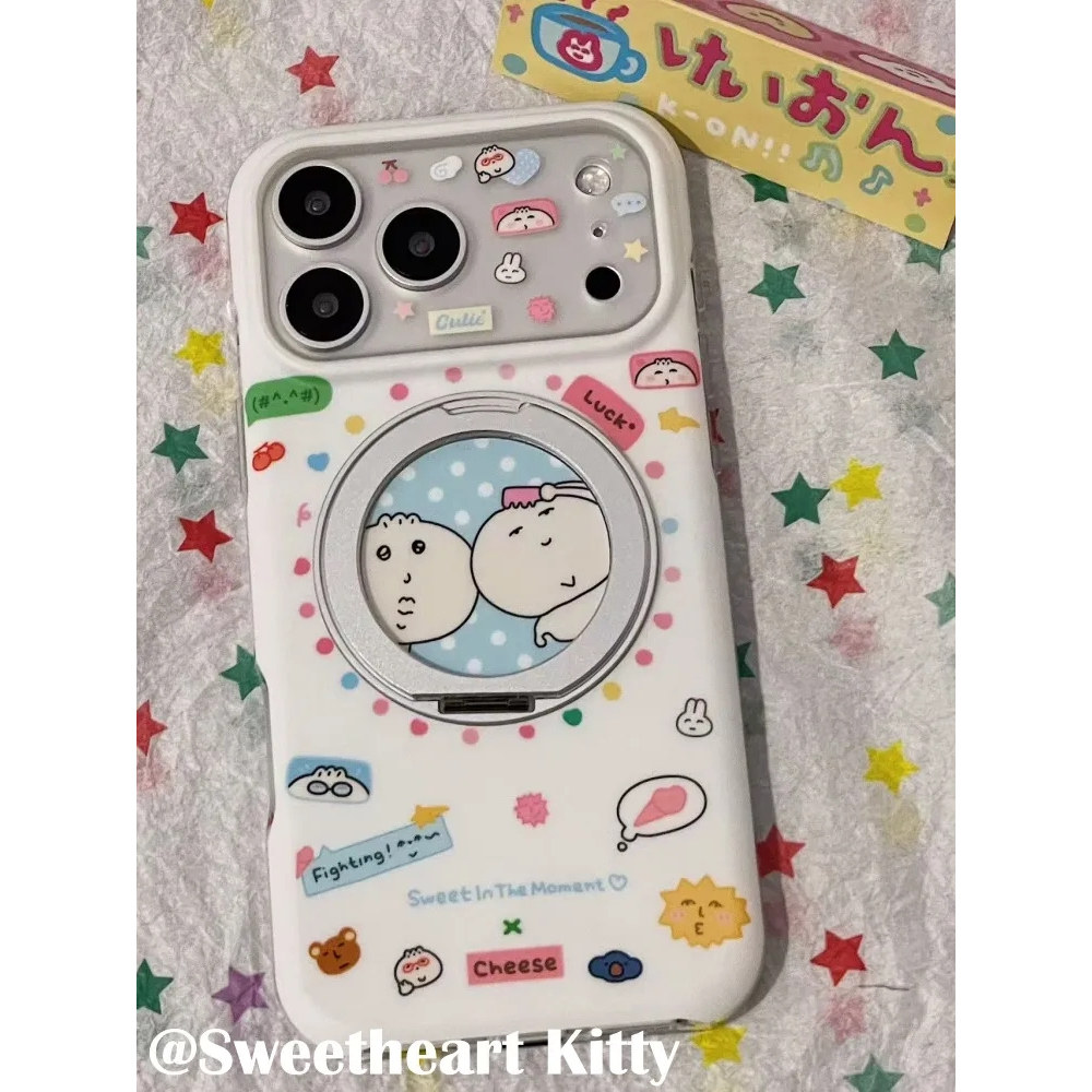 雨柠ins古早萌物小包子旋转支架适用iphone17promax苹果16手机壳15卡通日韩个性创意可爱14防摔保护套