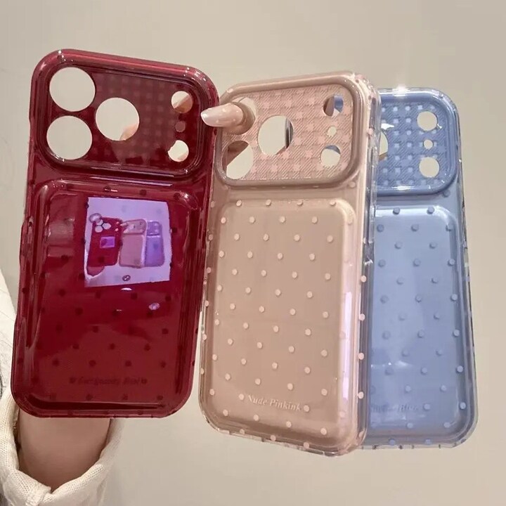 雨柠适用于iphone18promax手机壳韩系17pm粉底满屏波点英文标16新款17个性创意日韩简约15防摔保护套