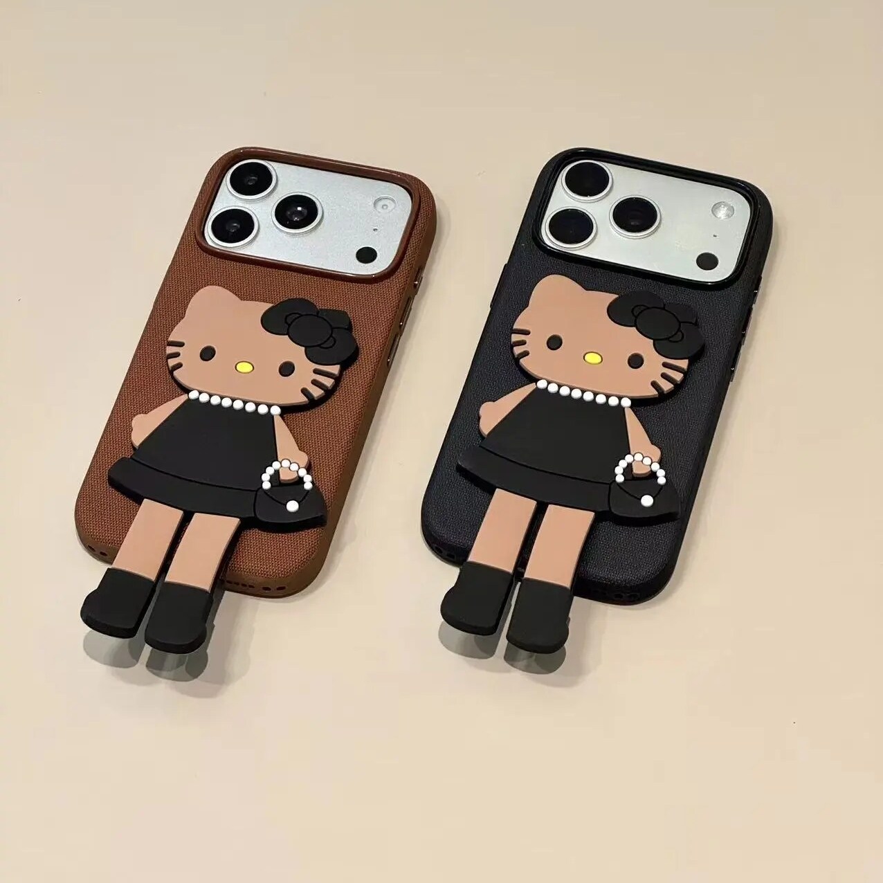 雨柠创意个性手提包黑裙黑皮猫支架适用于iphone17promax苹果16手机壳15卡通可爱日韩INS14防摔保护套