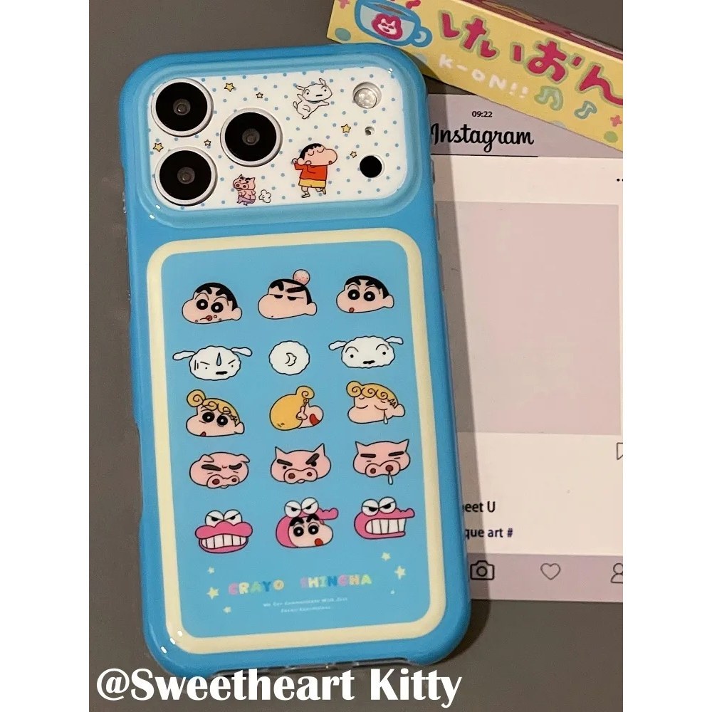 雨柠ins古早蓝色可爱蜡笔小新适用iphone17promax新款苹果16手机壳15卡通个性创意日韩14防摔保护套