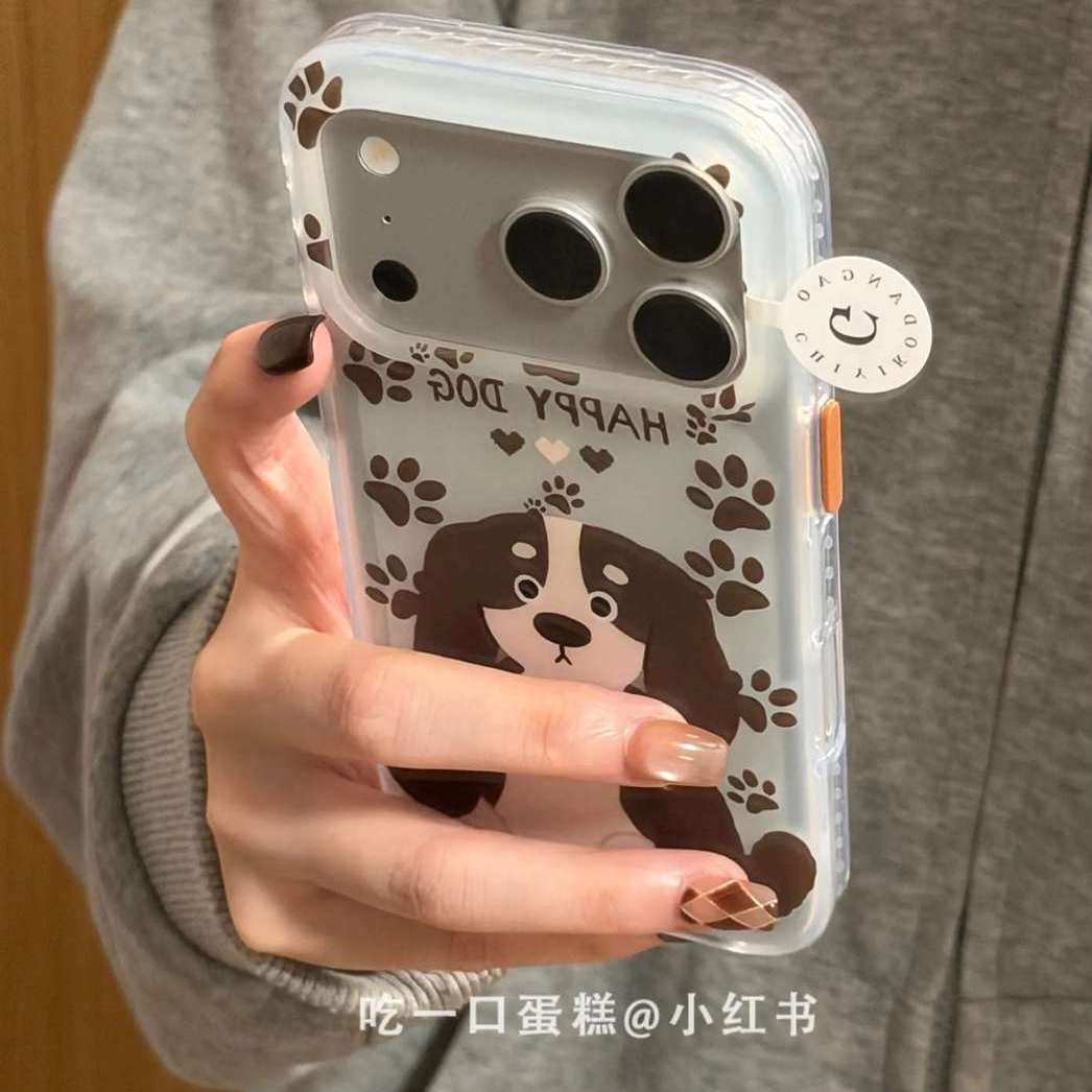 雨柠棕爪印绘画小狗适用17promax手机壳iphone16新款15卡通日韩INS个性创意可爱14防摔保护套