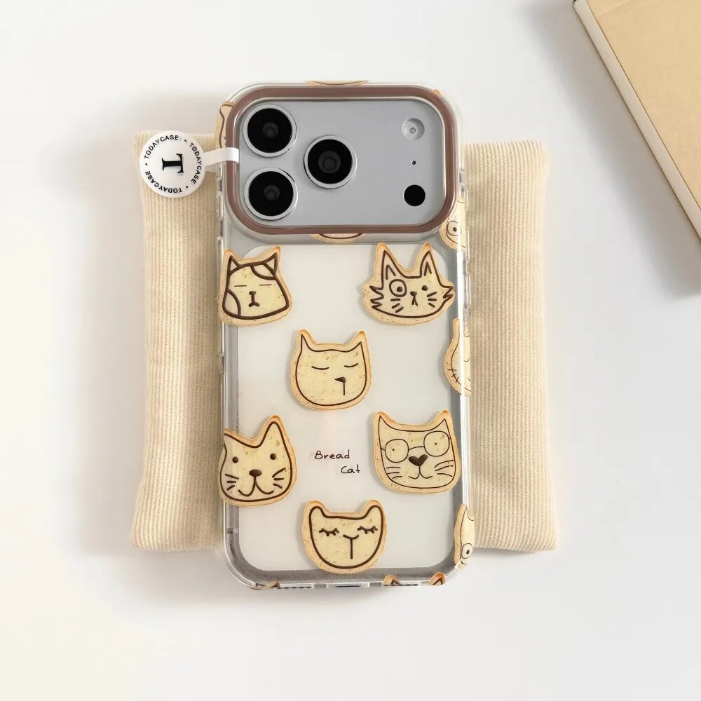 雨柠韩系可爱猫咪面包适用18promax苹果17双层iphone16透明手机硬壳15卡通日韩ins个性创意14防摔保护套