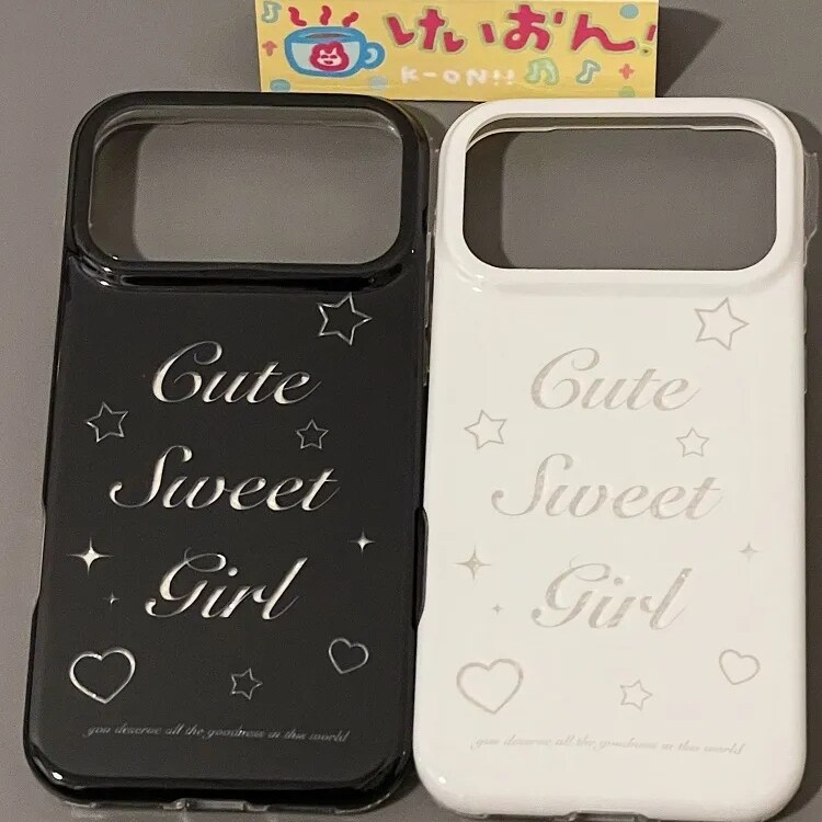 雨柠ins高级感黑白闪粉英文适用iphone17promax苹果16手机壳15少女 · 白色 iPhone15pro防摔保护套