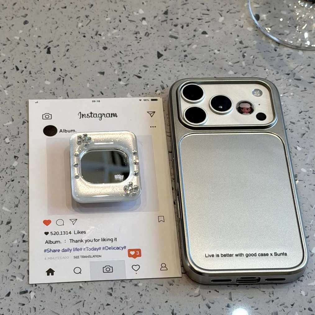雨柠简约高级感电镀银英文镜面支架适用于iphone17promax苹果16手机壳15日韩INS简约14防摔保护套