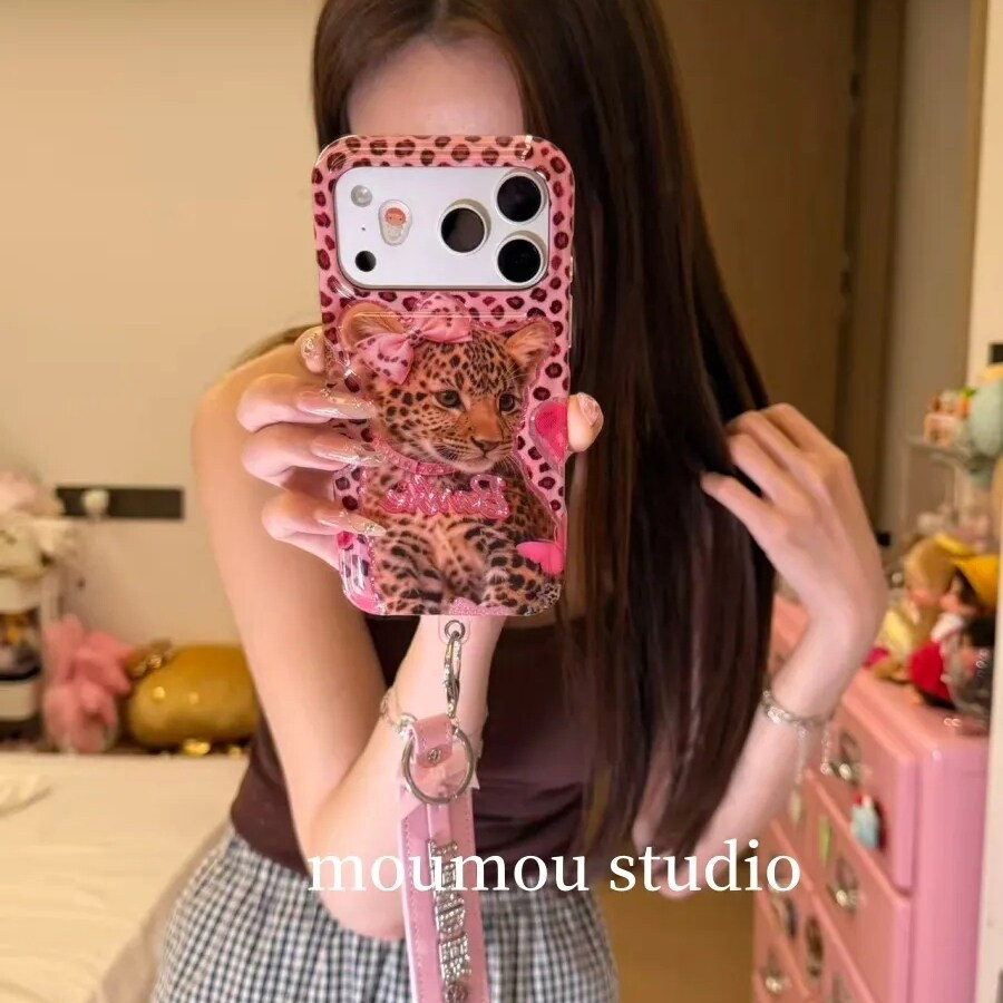 雨柠个性甜酷粉豹子适用于iPhone17promax手机壳苹果16pro新款15个性创意日韩INS卡通小纵14防摔保护套