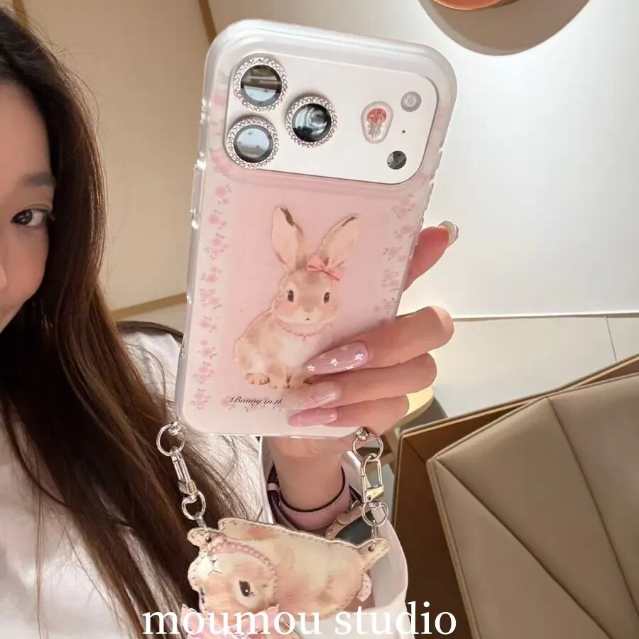 雨柠可爱粉碎花蝴蝶结小兔适用于iPhone17promax新款苹果16pro手机壳15卡通小清新日韩14防摔保护套