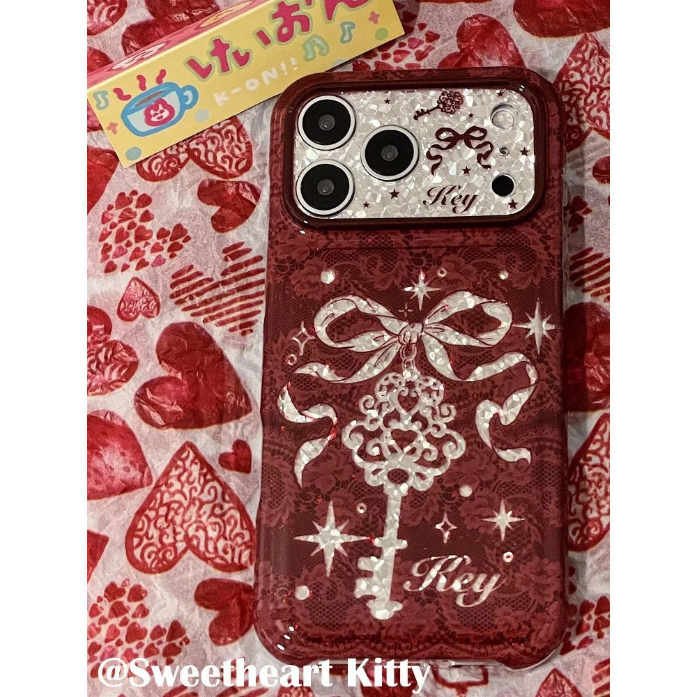 雨柠ins古早暗红色闪钻蝴蝶结钥匙适用iphone18promax苹果17手机壳16卡通日韩个性创意15防摔保护套