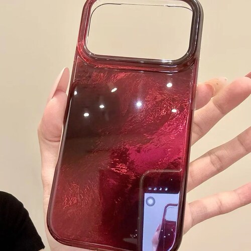 雨柠适用于iphone18promax手机壳创意高级感17锡纸纹勃艮第酒红晕染16日韩ins个性创意简约15防摔保护套