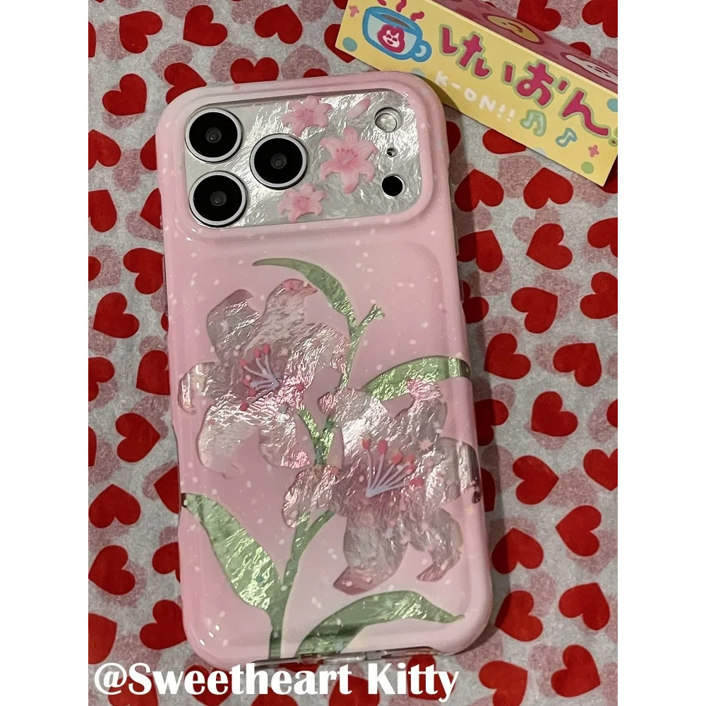 雨柠ins古早镭射粉色百合花适用iphone18promax苹果17手机壳16可爱卡通日韩小清新个性创意15防摔保护套