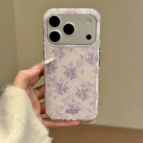 雨柠唯美ins淡粉底蝴蝶结紫色花朵适用于iphone17promax新款小清新苹果16简约可爱15小众14防摔保护套