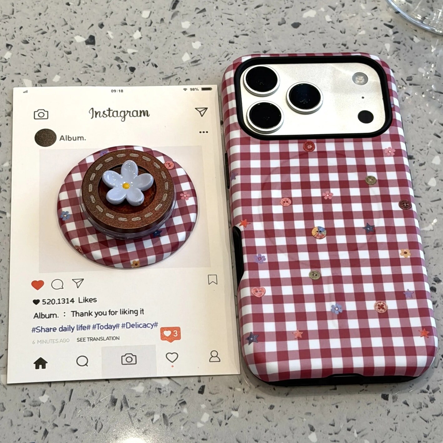 雨柠适用于iphone18promax手机壳韩系17玫红格纹纽扣花朵星星二合一16日韩卡通ins15防摔保护套