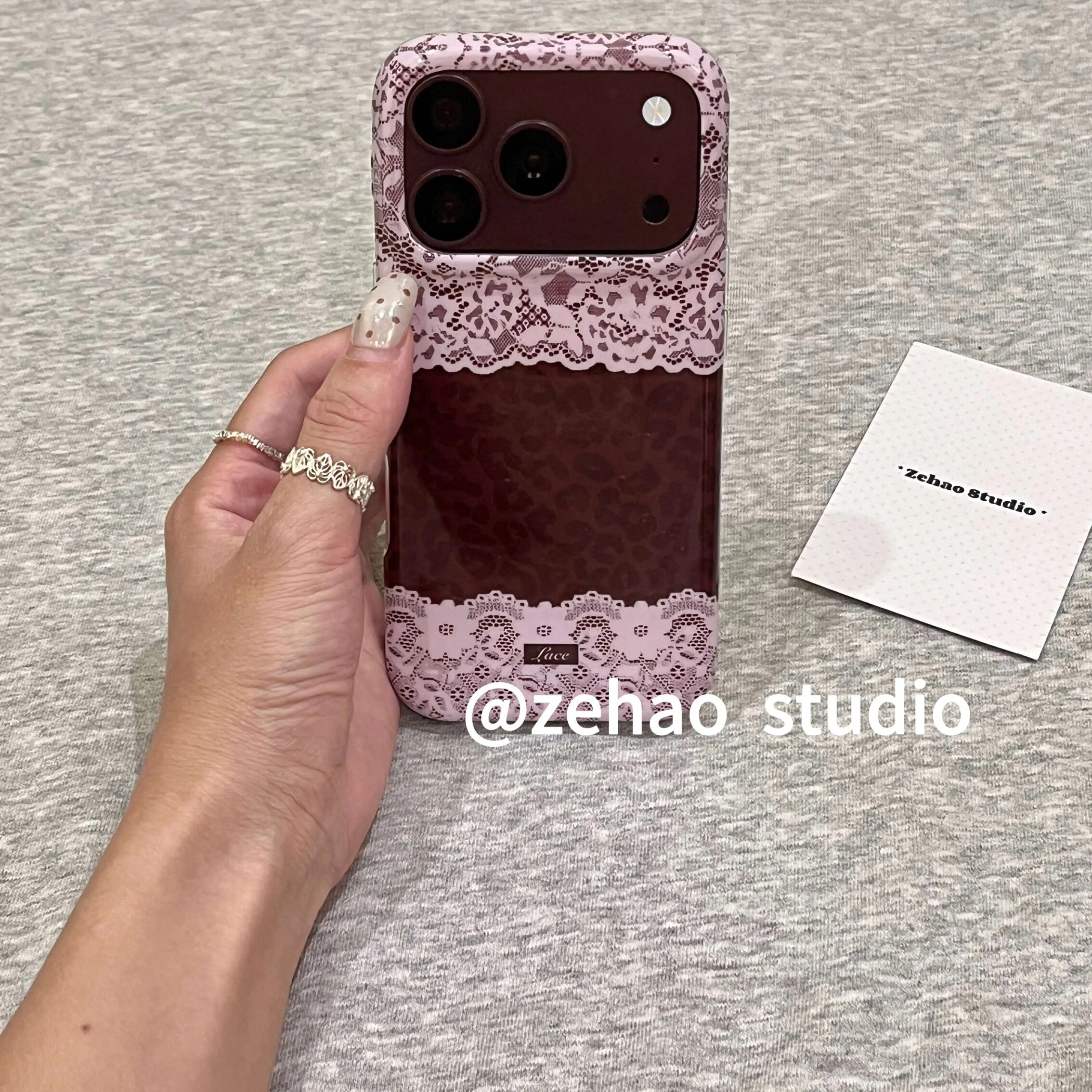 雨柠韩系酒红色豹纹拼接蕾丝适用iPhone18新款苹果17手机壳15日韩ins个性创意小众14防摔保护套