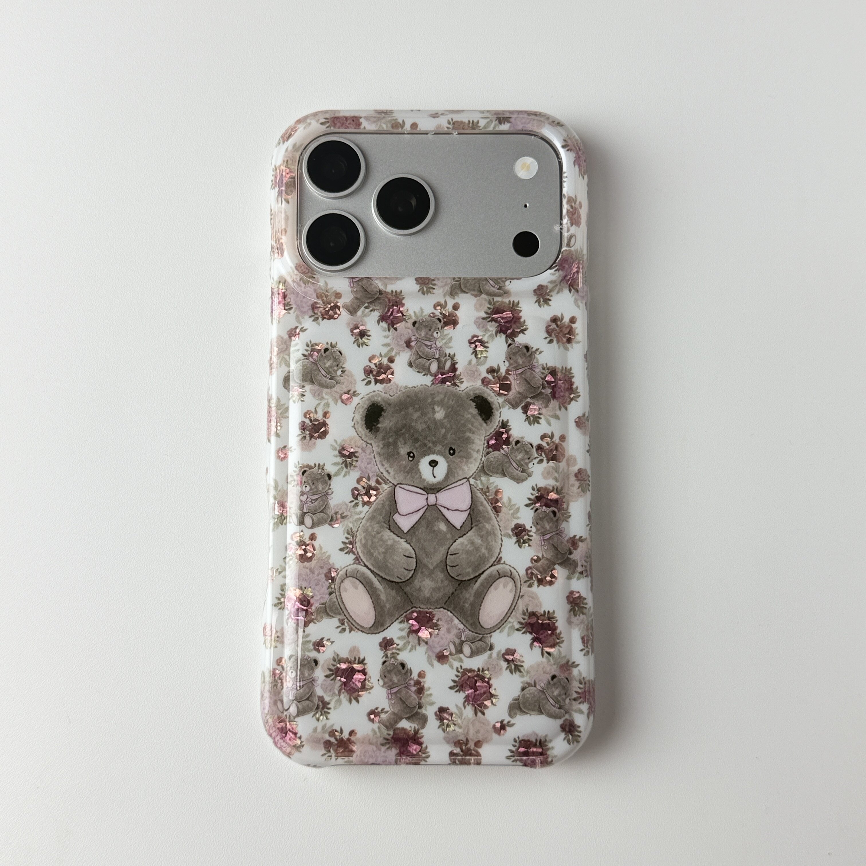 雨柠复古碎花领结小熊手机壳iPhone18promax温柔碎花透明17pro小众甜妹小清新卡通可爱16防摔保护套