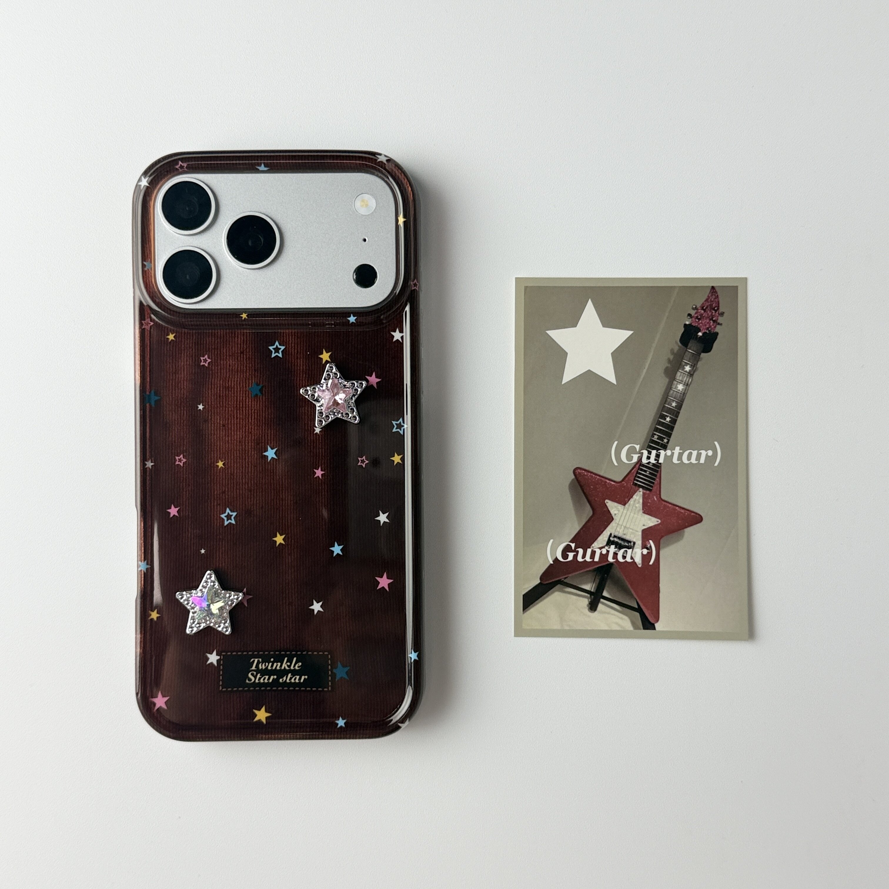 雨柠复古木纹闪钻星星卡包手机壳适用iPhone18ProMax全包防摔苹果17pro立体彩星轻奢少女插卡保护壳